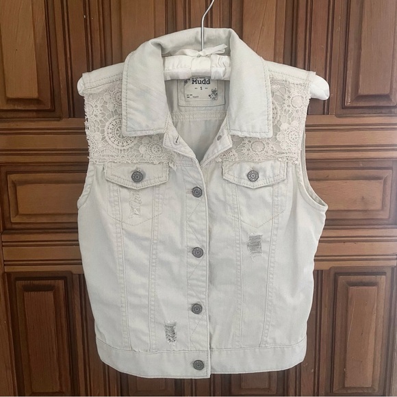Mudd Crochet Lace Accent Denim Vest Festival Boho Cottagecore Size Small - Picture 3 of 11